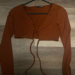 Fashion Nova Terracotta Long Sleeve Blouse